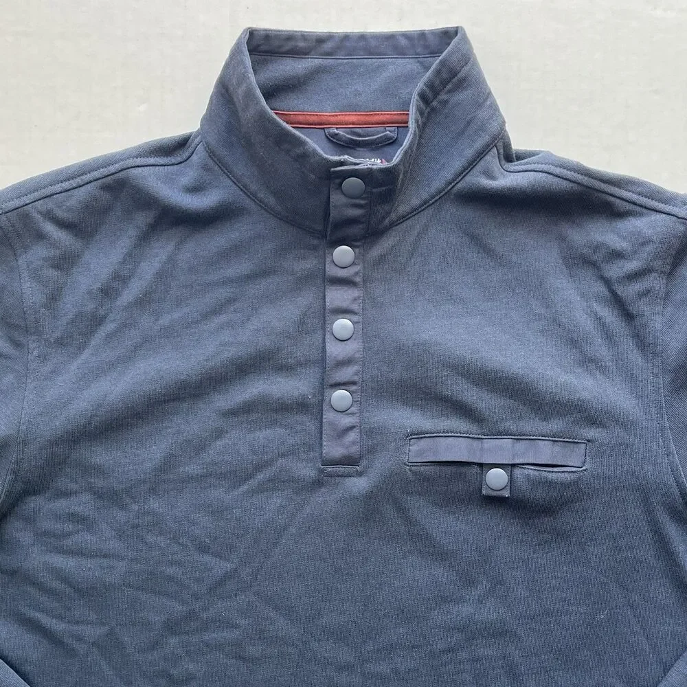 UNTUCKIT Parkson 1/4 Snap Fleece Pullover Sweatshirt Navy Pocket & Slits Size L
